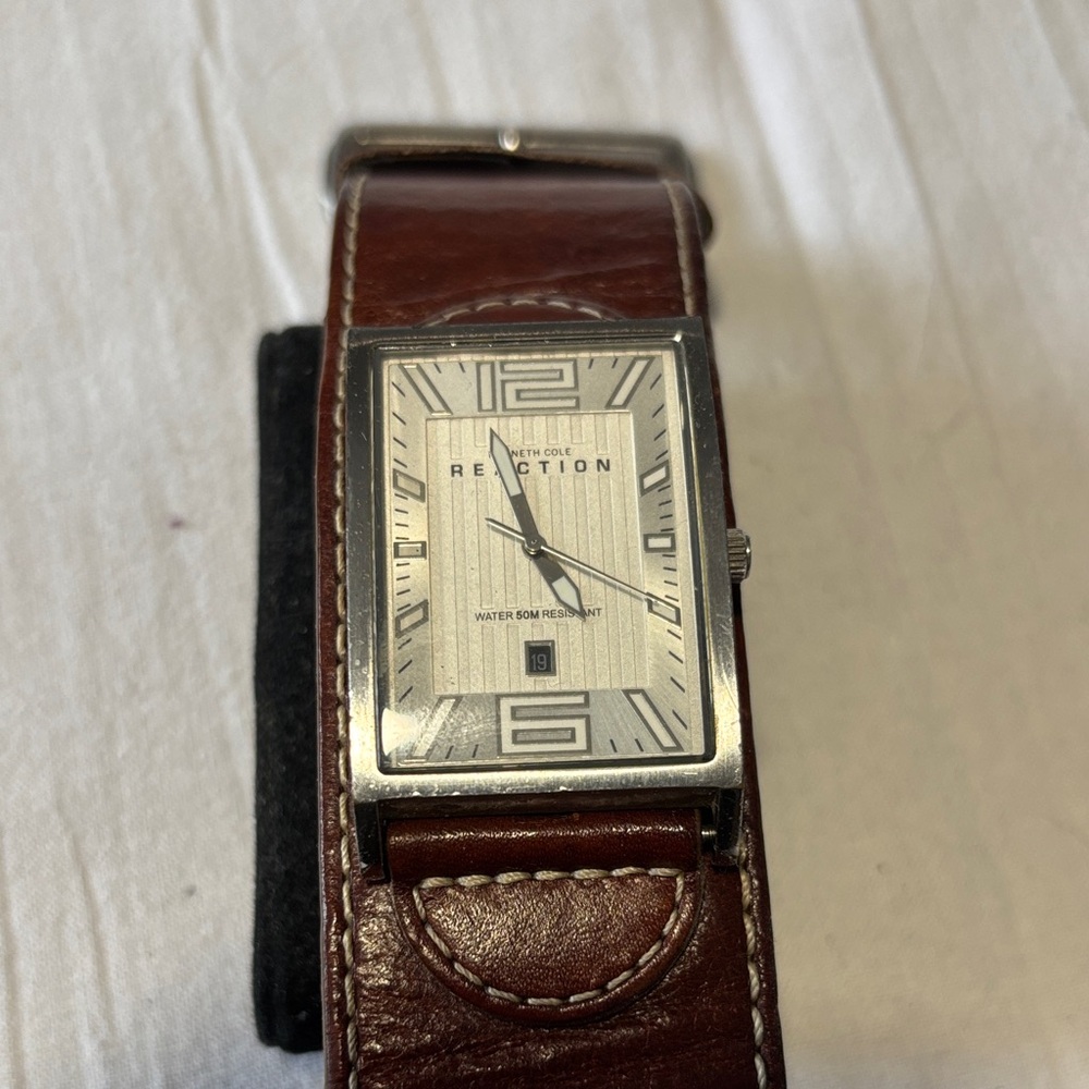 Kenneth Cole Reaction Silver Dial Brown Strap Watch
